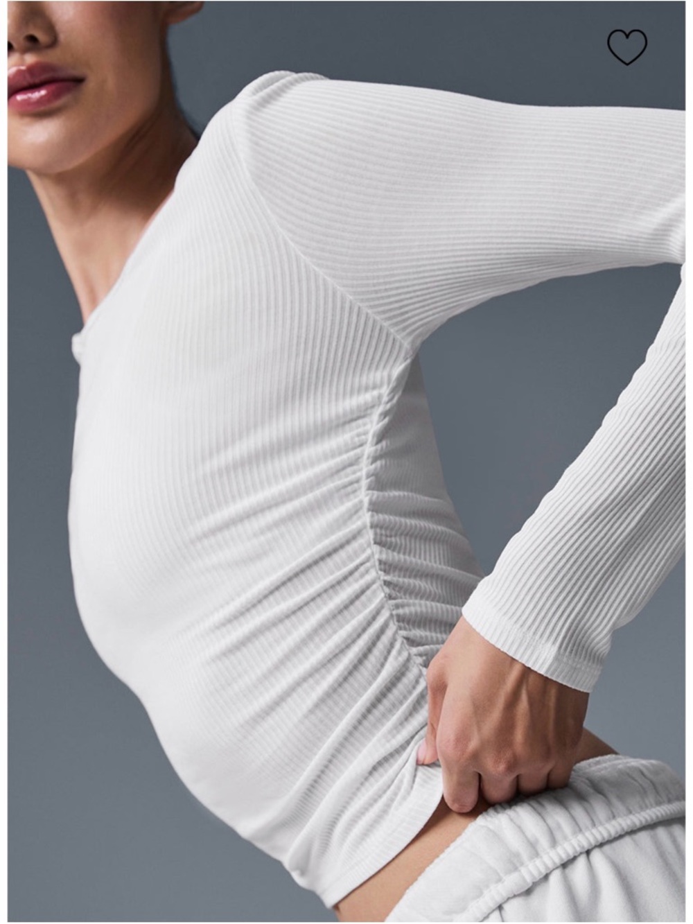Alo Gathered Long Sleeve White Ribbed Top